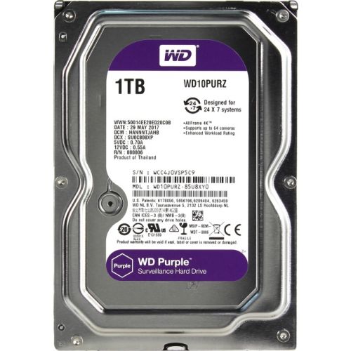 Жесткий диск для видеонаблюдения HDD 1Tb Western Digital Purple WD10PURZ SATA 6Gb/s 64Mb 3,5''